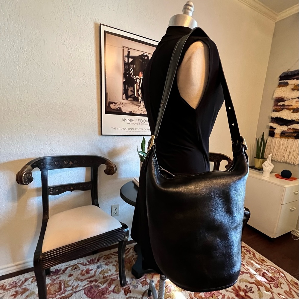 Coach 9085 Duffle Sac Black Large Leather 1990s Vintage Bucket Shoulder Bag - Picture 3 of 14